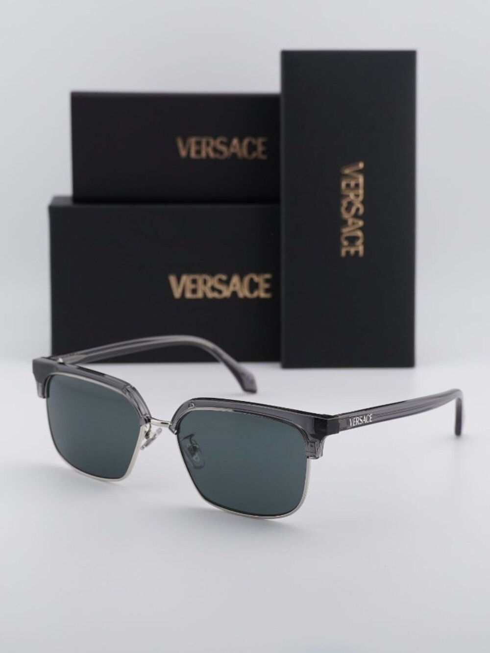 Versace VE4494D 593/87 Browline Sunglasses – Grey / Silver / Green